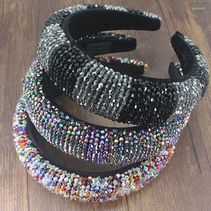 Hair Clips Luxury Baroque Rhinestone Padded Headband For Women Shiny Full AB Crystal Wide Thick Hoop Head Bezel Wrap Accessories