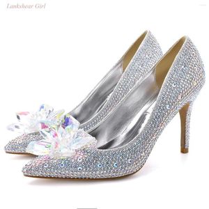 Dress Shoes 2023 Crystal High Heels Pointed Toe Stiletto Sexy Female Silver Rhinestone Wedding