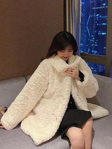 Kvinnors päls faux lammrock vinter 2023 plysch medellängd förtjockad varm koreansk lös topp