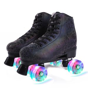 Inline rullskridskor Autumn 3D Printing Quad Sneakers Woman Man 4 Wheels Microfiber Leather Skating Shoes Patines Europe 35 45 230512