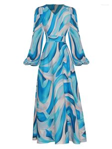 Lässige Kleider Runway Designer Mode Herbst Hochwertige Damen Bohemian Elegant Party Urlaub Lange Ärmel Print Midikleid