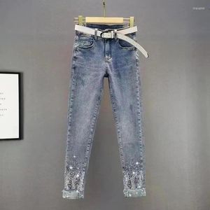 Kadın Pantolon Sizli Rhinestone Skinny Jeans Kadınlar İçin 2023 Bahar Sonbahar Yüksek Bel İnce Fit Kalem Kadın Pantolonları Siyah