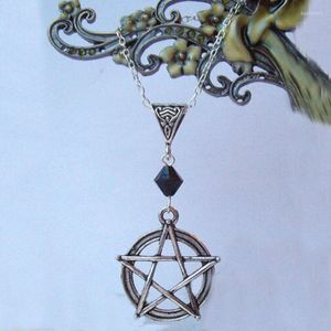 Anhänger Halsketten Großes Pentagramm und schwarze Kristallperle Wicca Pagan Halskette Schmuck Vintage Pentagramm Mode Halsband für Frauen Männer Gothic