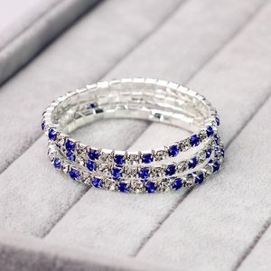 Link Bracelets Łańcuch 3PCS Pojedyncze rzędy Kryształowa bransoletka ślubna ślubna 925 Silver Jet Blue and White Rhinestone