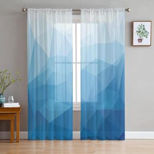 Curtain Triangle Color Block Blue Gradient Sheer Curtains For Living Room Modern Voile Bedroom Tulle Window Drapes