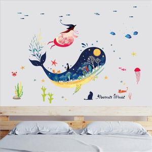 Duvar çıkartmaları karikatür fantezi balina çıkartması oturma odası yatak odası dekorasyonu modern sanat duvar çocukları dekorasyon duvar