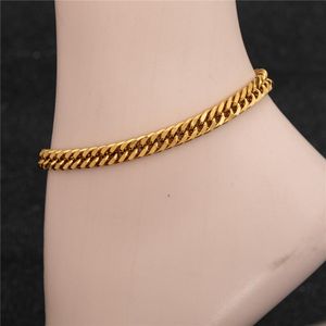 Anklets Wide 7mm Cuban Link Chain Gold Color Anklet Thick 9 10 11 Inches Ankle Bracelet For Women Men WaterproofAnklets