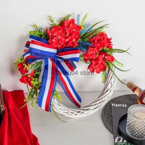 Dekorativa blommor kransar Hong Kong Love 40cm US National Day Flower Wreath Independence Day Bow Tie Vine Ring Door Hanger Window Scene Decoration T230512