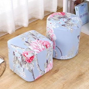 Pillow Floral Elastic Ottoman Square/Round Covers Case Stretch Storage Slipcover Protector Footstool Sofa Foot Rest Stool Hood