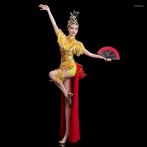 Ethnic Clothing Female Jazz Dance Costume Water_Dance Dress Chinese Folk Modern Latin Performance Skirt