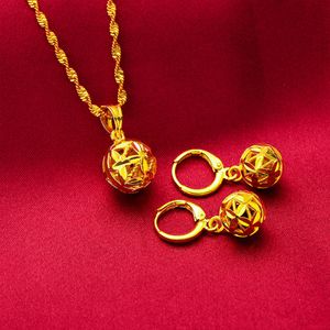 Hohles Blattmuster, kugelförmiges Damen-Anhänger-Ohrring-Set, 18 Karat Gelbgold gefüllt, modisches Damen-Schmuckset, Geschenk