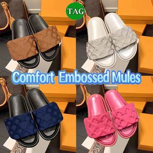 Designer Pool Pillow Mules Sandals Comfort Embossed Flat Padded Slippers Fashionable Easy-to-wear Style Slides Men Women Summer Luxury Beach Casual Slipper US 5-12