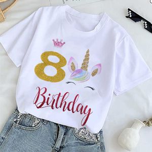 T-shirts Cartoon Birthday Numbers Unicorn 1 2 3 4 5 6 7 8 9 Age Baby Boys Clothes Summer T-shirt Fashion 2022 Kids Clothes Girls Tees Top AA230511
