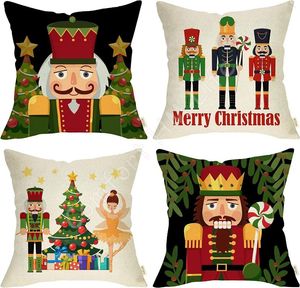 Pillow Merry Christmas Nutcracker Decorative Throw Cover Set Of 4 Xmas Tree Cartoon Wooden Soldier Toy Porch Patio Home Decor