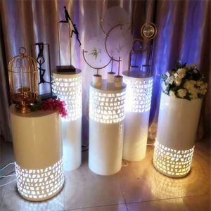 Decoração de casamento Centerpieces Metal Luminous Cylinder Sobersert rack esvaziava o suporte da mesa de bolo esculpida para a festa