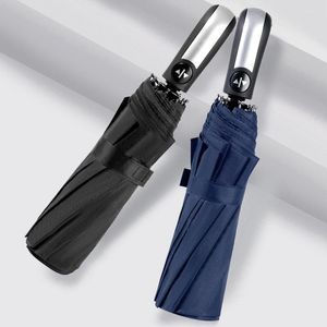 Şemsiye Otomatik Yağmur Güneşi Şemsiye Siyah Kaplama Şemsiyesi 10RIBS ANTI-UV 3 Katlanır Rüzgara Dayanıklı Rüzgara Dönemli Kadınlar Erkekler