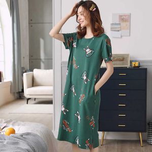 Women's Sleep Lounge 2021 Kortärmad kvinnors sömnkläder Casual Night Bowns Summer Cartoon Nightgowns Home Wear Girls Sleep Lounge Sleeping Dress P230511