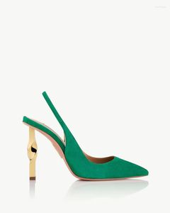 Платье обувь Twist Sling 105 насосы зеленый золотой витущий каблук