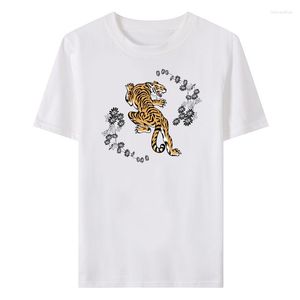 Herr t-skjortor sommaren mäns coola tiger tryck tees runda nack man bomull t-shirt avslappnad all-match enkel korta ärm toppar lyx