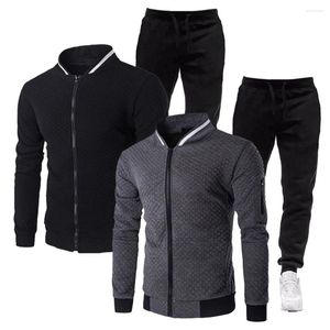 Gym Clothing Trendy Autumn Coat Sweatpants Set Long Sleeves Winter Pants Contrast Color Warm Elastic Waist Men Trousers Suit