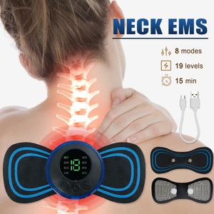 Portable Slim Equipment Electric EMS Neck Massager Mini Cervical Back Muscle Pain Relief Patch Stimulator Massageador Mat Gel Pad Stickers 230512