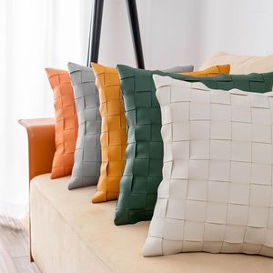 Pillow Home Decoration Faux Leather Cover Green Orange Brown Black 45x45cm Woven For Couch Sofa Chair Living Room