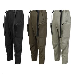 Herrbyxor ninja varning 22SS Wide Half Drop Crotch Cargo Pants Versatile midjejustering Techwear Techninja Streetwear 230512