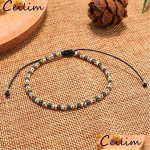 Beaded Handmade Small Beads Bracelet For Men Ball Braided Charm Wrap Bangles Adjustable Wax Rope Gold Sier Copper Drop Deliv Dhgarden Dhde7