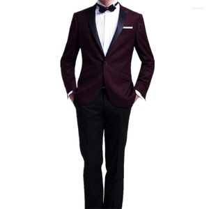 Men's Suits Suit Custom Groom Dress Man Wine Red Black Lapel Business Casual Jacket And Pants