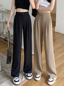 Women's Pants Capris Elegant Office Women's Pants Summer High Waist Straight Fit Women's Wide Leg Trouser Black Casual Korean Button Women's Set Pants 230511