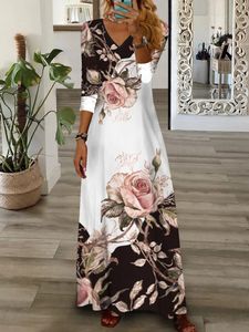 Casual Dresses Party Dress Women Spring Summer V-Neck Långärmad elegant modetryck LoungeWear Ladies Maxi Dress Streetwear Drop 230512