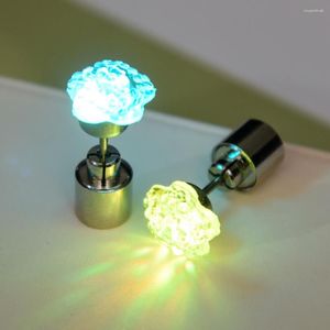 Stud Earrings Colorful LED Luminous Studs Zircon Men Women Bar Rave Wedding Party Ear Jewelry Glowing Earring