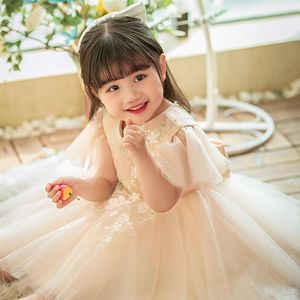 Girl Dresses Champagne Baby Girls Party Vestidos Cute Sequin Bow-knot Outfits Princess Baptism Dress Infant Kids Clothes Christening Costume