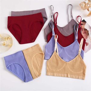Bikini Air Bra & Panties Women New Sexy Low Waisted Thong2PCS Set Seamless Stretch Sport Thong Briefs Style Panty lette Crop Top Intimates Lingerie