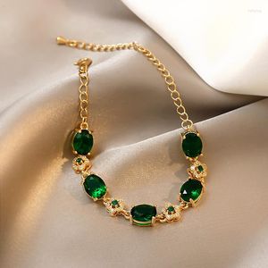 Charmarmband 2023 Trendy Vintage Gold Color Crystal Chain Green Armband For Women Girls Cuff Bangles Party Fashion Jewelry