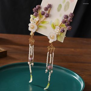 Hair Clips 2pieces Antique Violet Hairpin Glass Pair Fringed Step Rocking Ancient Headwear