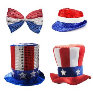 Leveranser Independence Sequin Hat American Holiday Hat levererar Farbror Sam Tie Butterfly Happy Parade 4 juli Cap Festival Decoration P230512