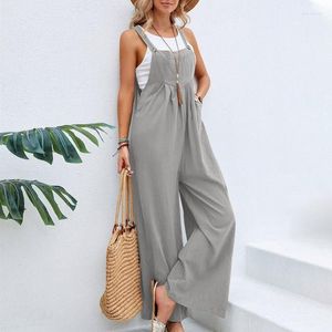 Gym Clothing 2023 Spring Summer Elegant Streetwear Wide Leg Overalls Women Cotton Pockets Casual Oversize Suspender Long Jumpsuits For