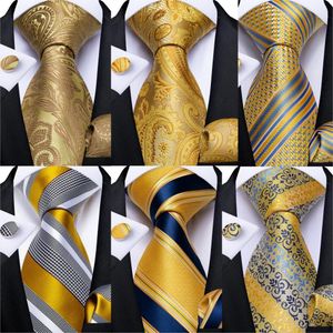 Neckband Herrarna slips 100% Silk Classic Jacquard Woven 8cm Gold Yellow Formal Business Wedding Neck Tie Pocket Square Set Suit Cravat Dibangu 230510