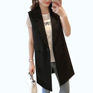 Waistcoats kvinnor passar Vest Black Coats Spring Autumn Womens Kläder Fashion Long Section Slim Cardigan Coat Women Parkas Stor storlek 5xl