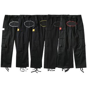 Cargohose für Herren, Schwarz, Streetwear, Hip-Hop, bedruckt, Freizeithose, Militär, Retro, mehrere Taschen, gerade, lockere Overalls, Knopfleiste, Paar, gerades Bein, Trainingshose