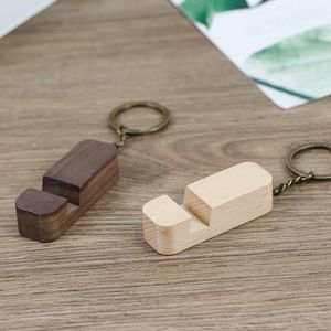 Mini Portable Wood Keychain Phone Holder Keyholder Laser Blanks Promotional Keychains