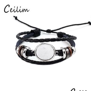 Chain Fashion Jewelry Diy Mti Layer Leather Bracelet Bangle Blank Base Fit 20Mm Round Po Glass Cabochon Setting Bezel Tray D Dhgarden Dhuu1