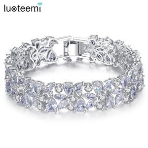 Catena LUOTEEMI Fashion Flower Cluster Round CZ Bracciali per donna Wedding Engagement Party Jewelry Bracciali Donna Bijoux Regali 230511