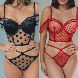 Kadın Mayo 2023 Push Up Two Piece Siyah Mesh Sheer Retro Polka Dotlar Baskı Kadın Yüksek Bel Mayo Biquini Kadın Yüzme Takım