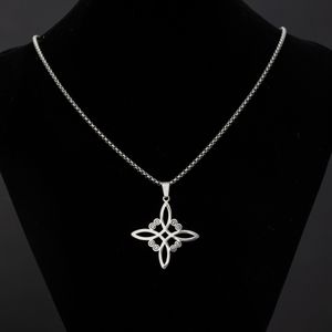 Silver Color Witch Knot Necklace for Women Stainless Steel Choker Necklaces Vintage Amulet Protection Supernatural Jewelry Sets