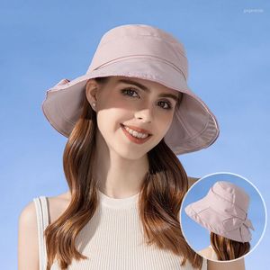 Cappelli larghi Fashion Fashion's Panama Cap Panama Summer UV Cappello da sole Bowknot Bowknot Per femmina Fisheman Beach Caps