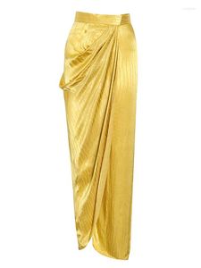 Skirts Womens 2023 Sexy Elegant Faldas Women Casual Slit Wrap Asymmetrical High Waist Maxi Draped Solid Skirt Sensual Jupe