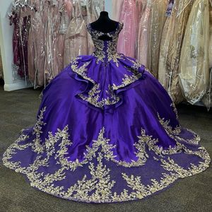 Purple Stain Princess Quinceanera klänningar 2023 Luxury Crystals Applicques Lace-Up Corset Prom Sweet 16 Vestidos de 15 Anos