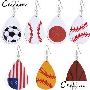 Charm nova chegada Teardrop PU Brincos de couro Baseball Basketball Volleyball Sport Dangle Brinco para Women Jewelr DHGARDEN DHGZV